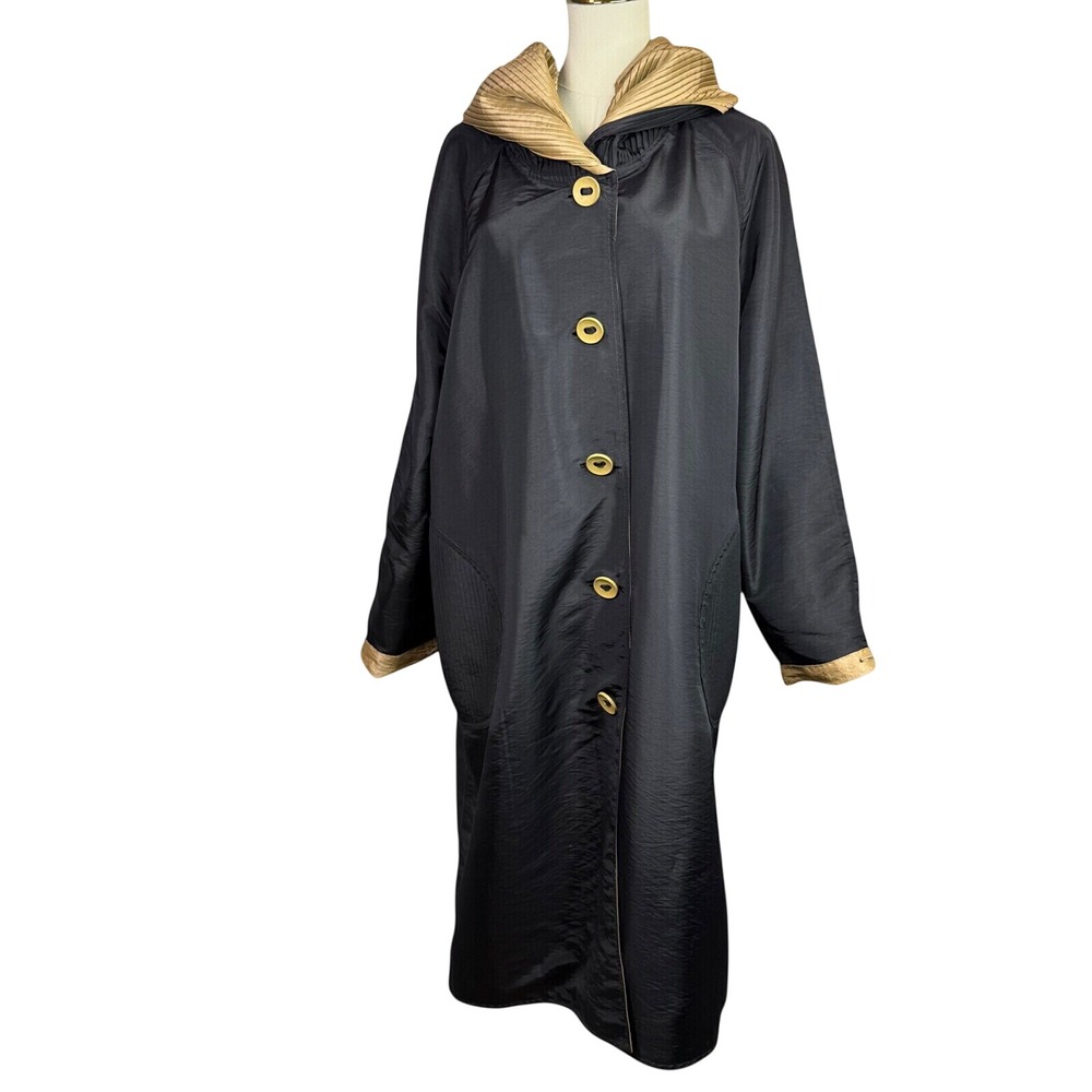 UBU Reversible Travel Rain Coat Black Gold Pleated Hood XL 8082SS